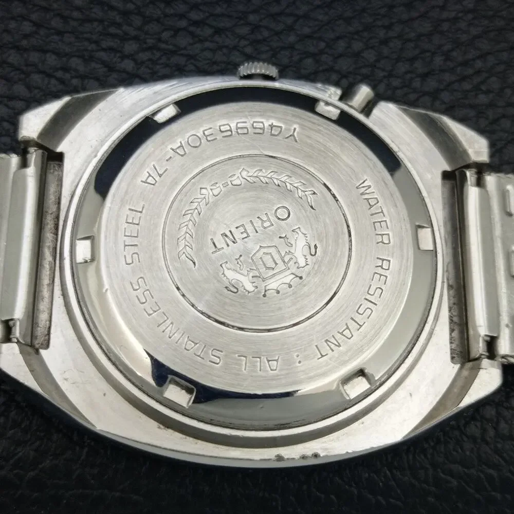 Vintage 1979 Orient Automatic Mens Silver Watch W/daydate & Gold Accents